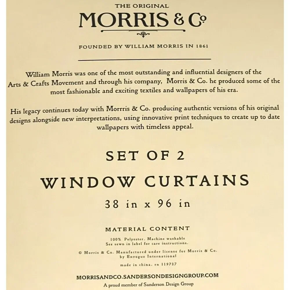 William Morris & Co Strawberry Thief Window Curtains Panels Set 38 X 96”